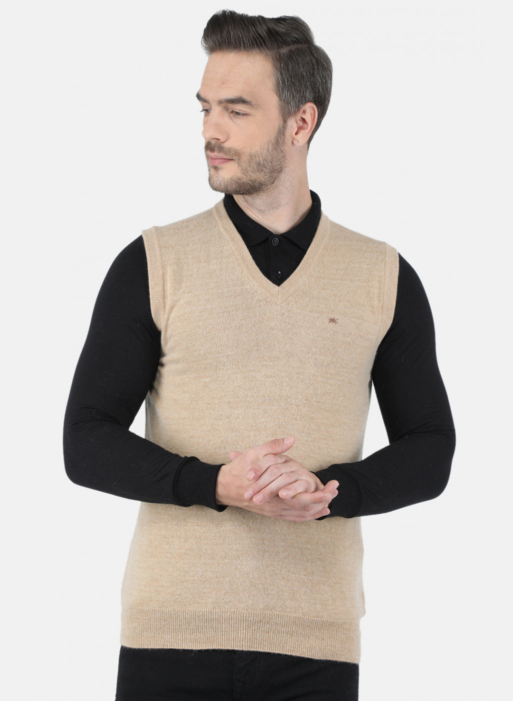 Men Beige Solid Sweater