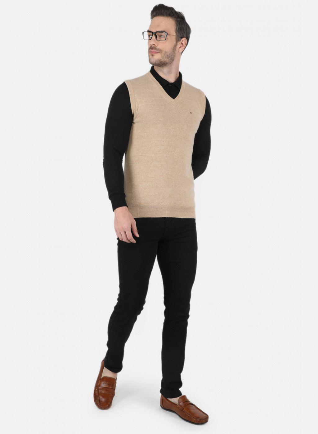 Men Beige Solid Sweater