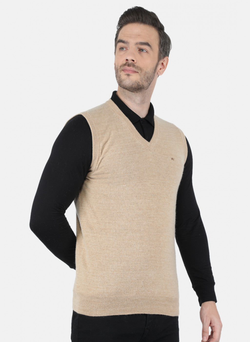 Men Beige Solid Sweater