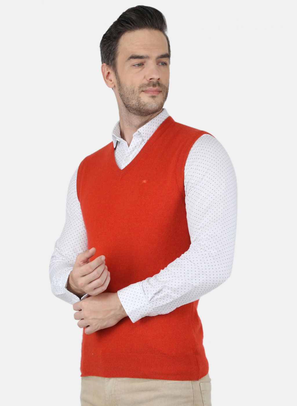 Men Orange Solid Sweater