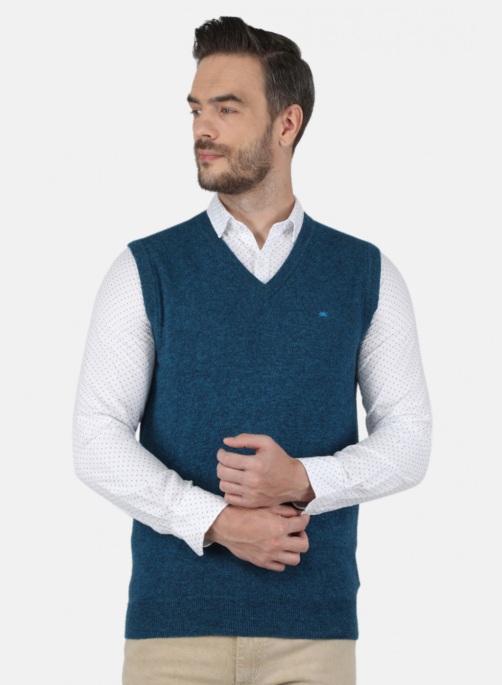 Men Blue Solid Sweater