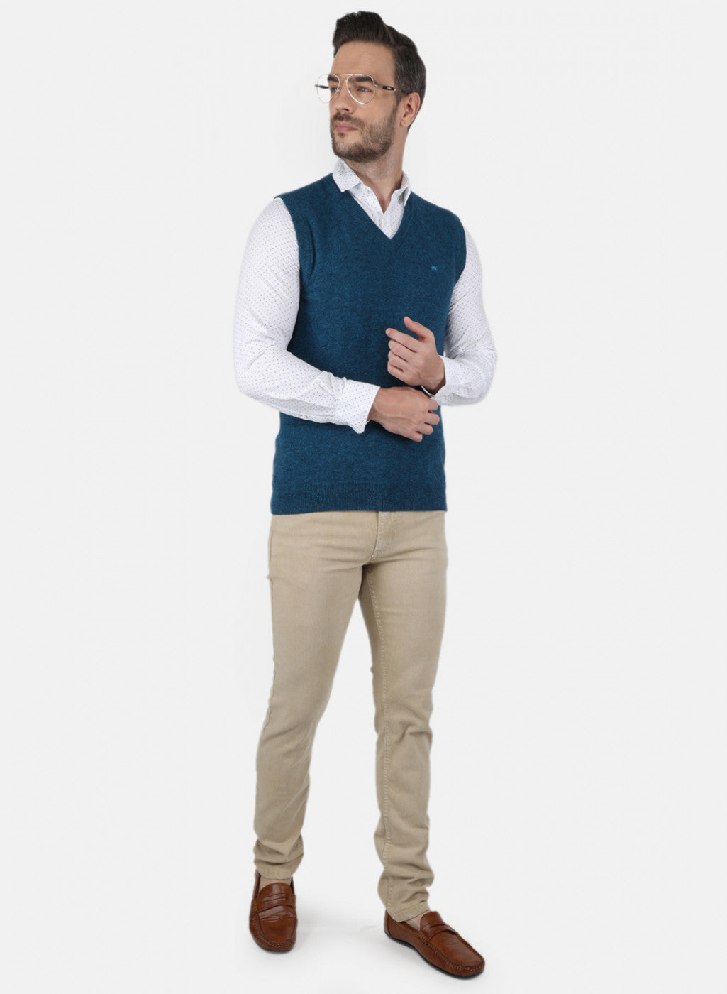 Men Blue Solid Sweater