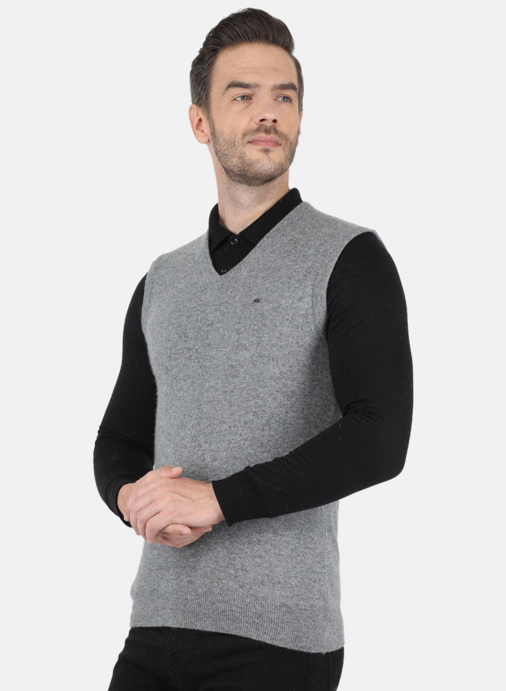 Men Grey Solid Sweater