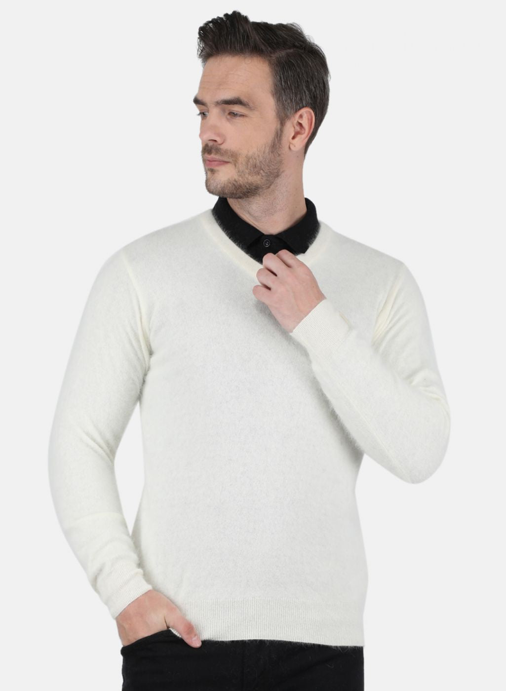 Men White Solid Pullover