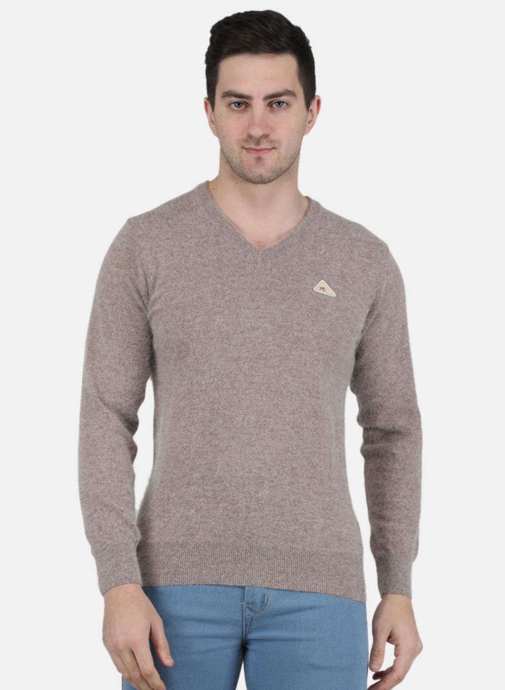 Men Beige Solid Pullover