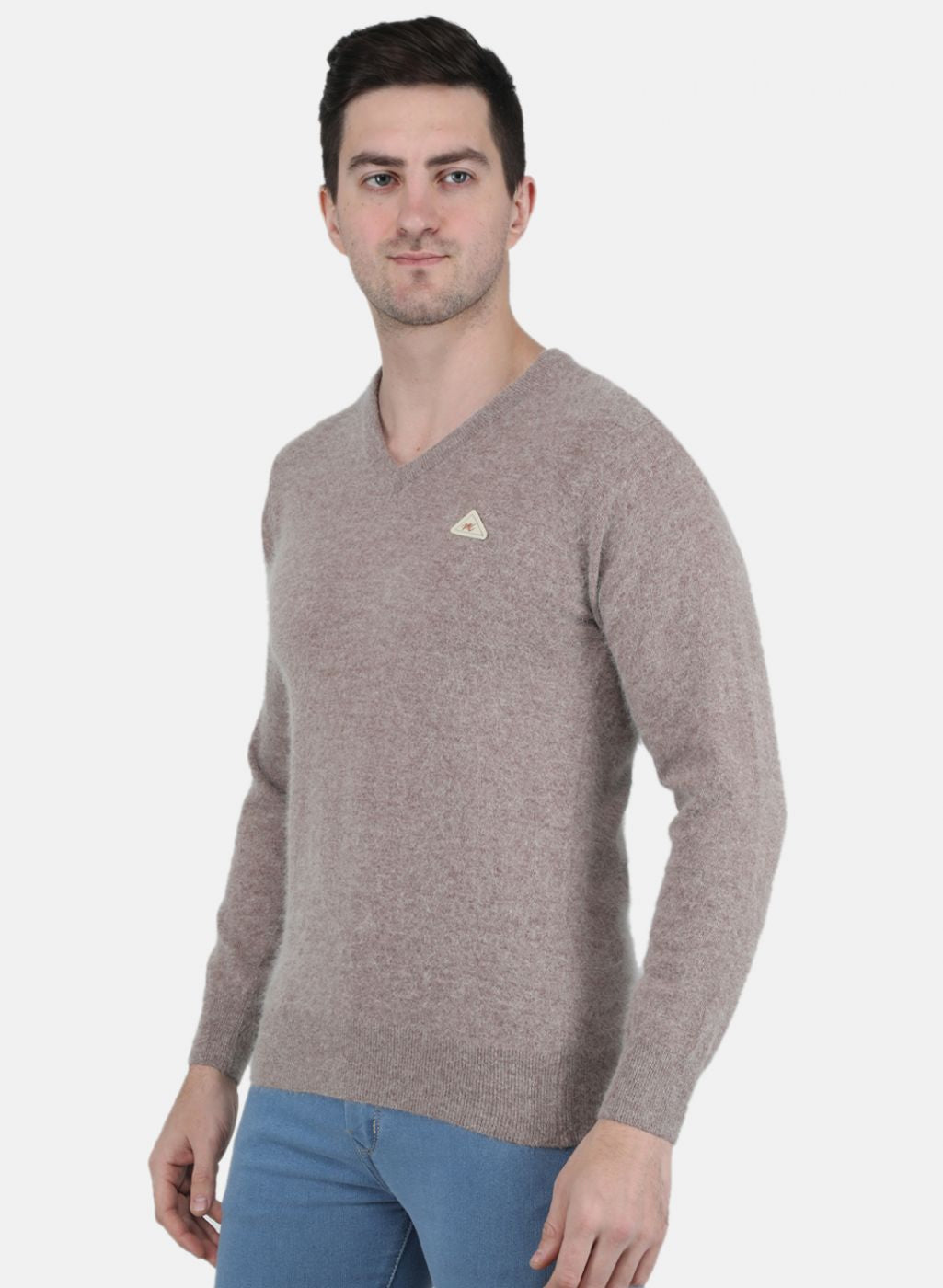 Men Beige Solid Pullover