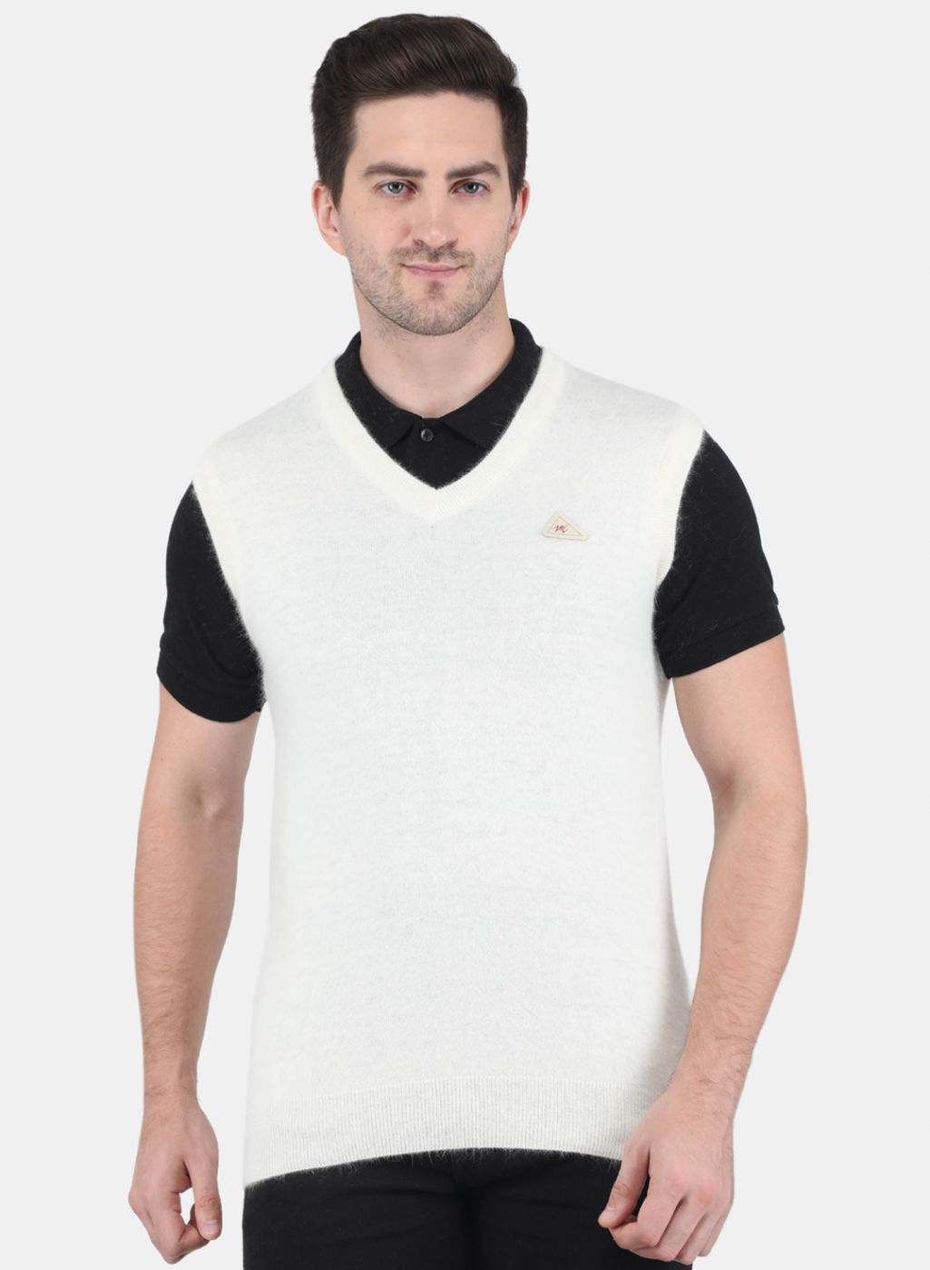 Men White Solid Sweater
