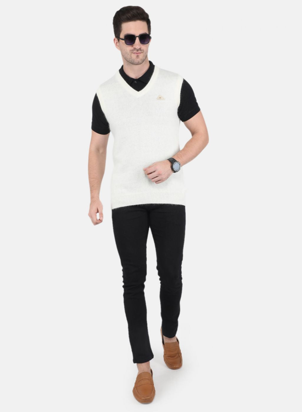 Men White Solid Sweater