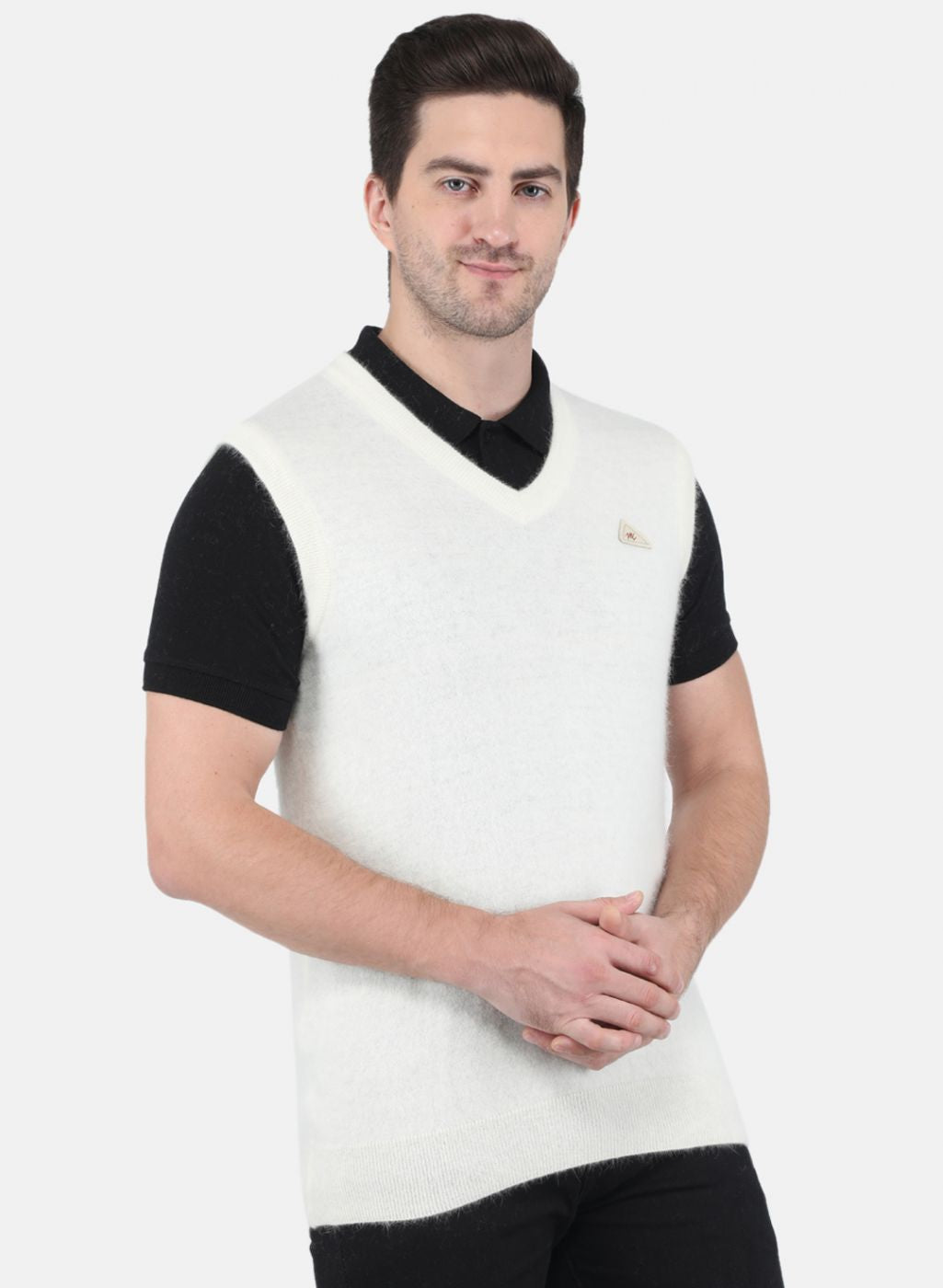 Men White Solid Sweater