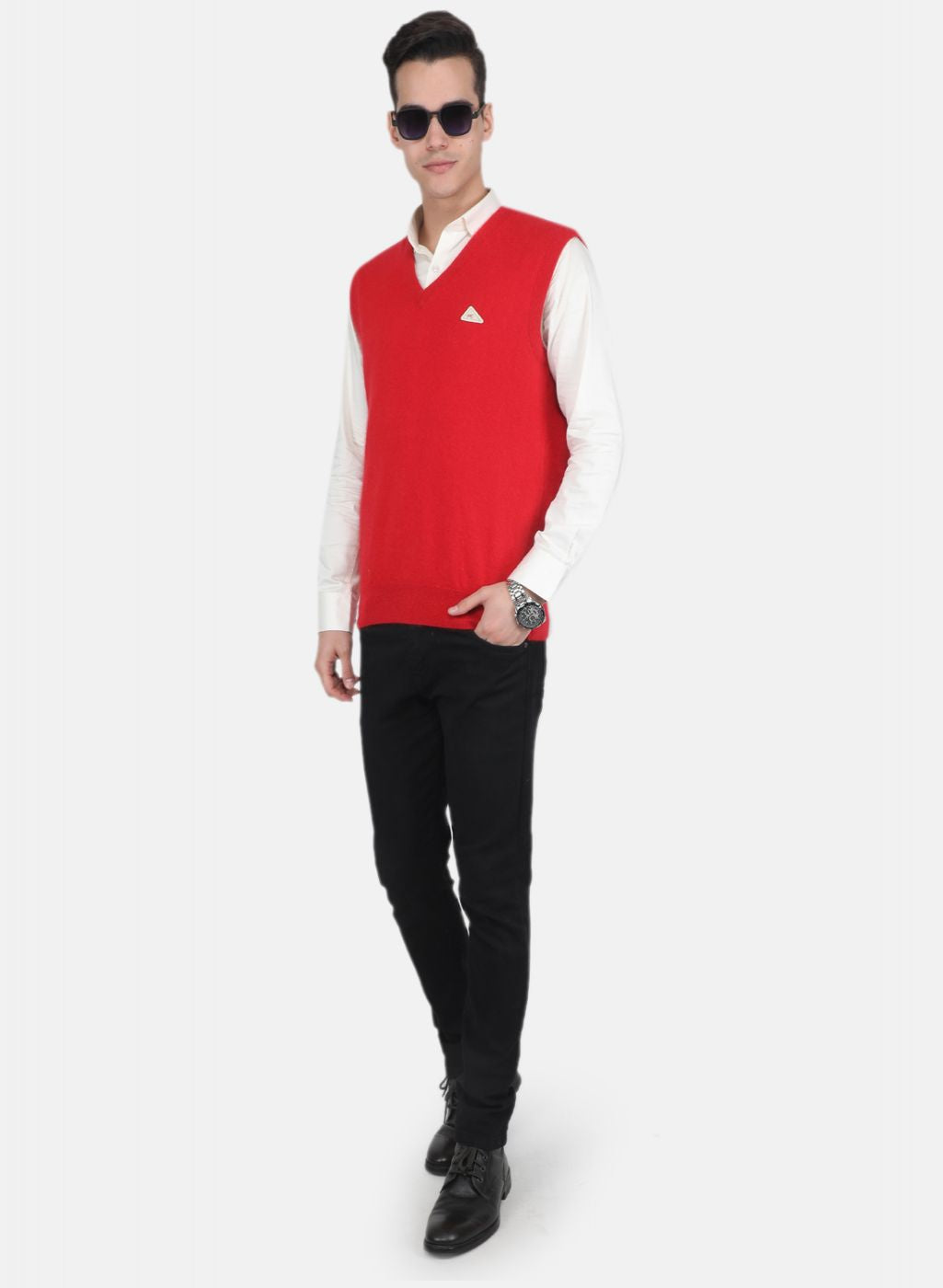 Men Red Solid Sweater