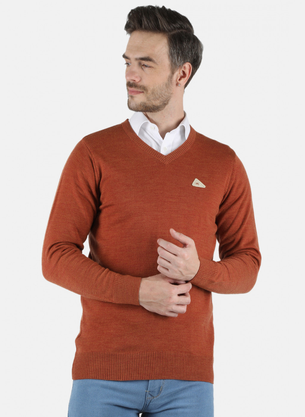 Men Orange Solid Pullover