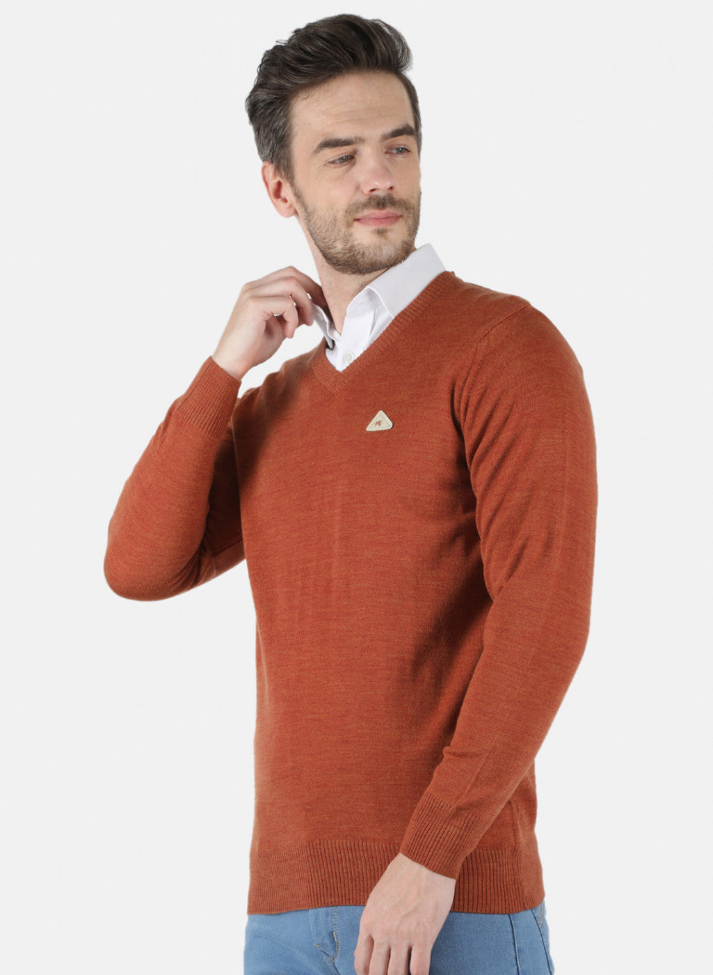 Men Orange Solid Pullover