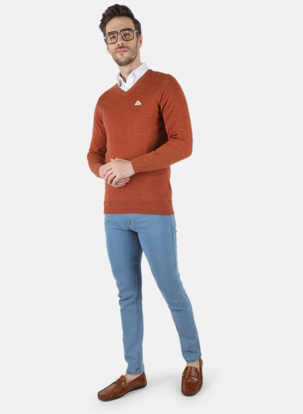 Men Orange Solid Pullover