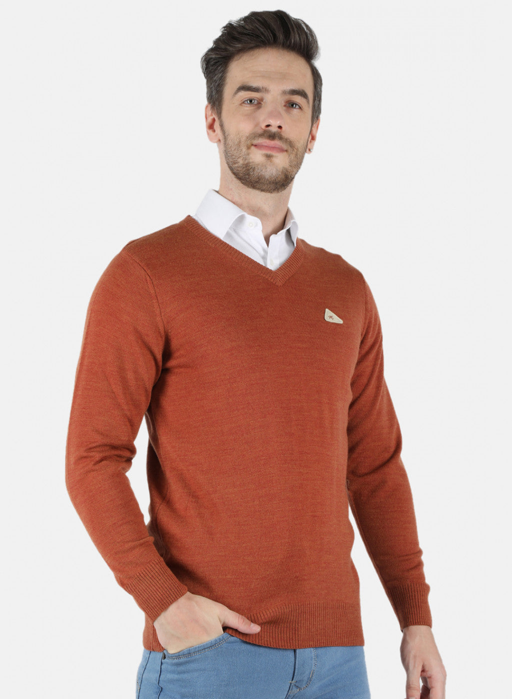 Men Orange Solid Pullover