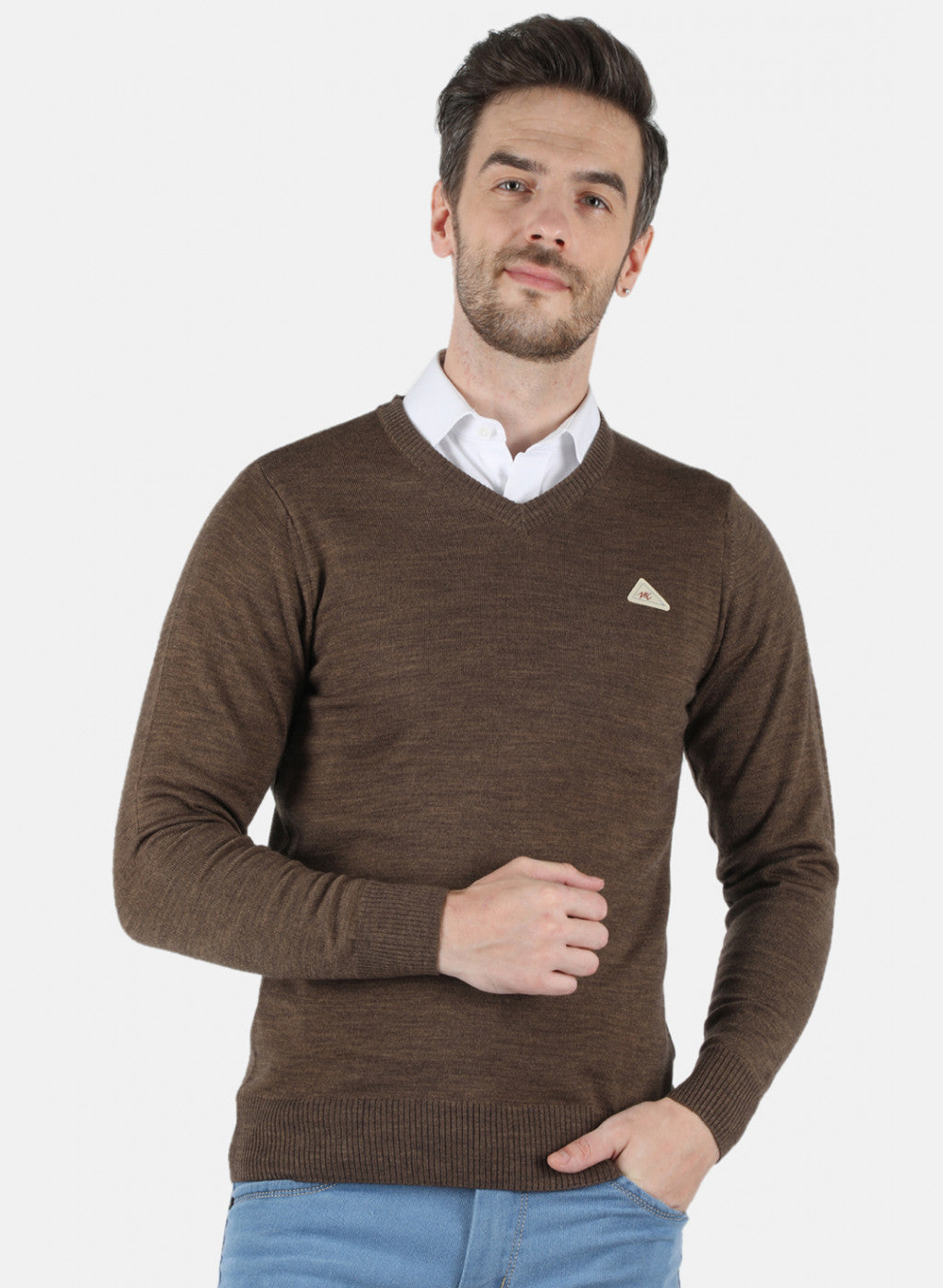 Men Brown Solid Pullover