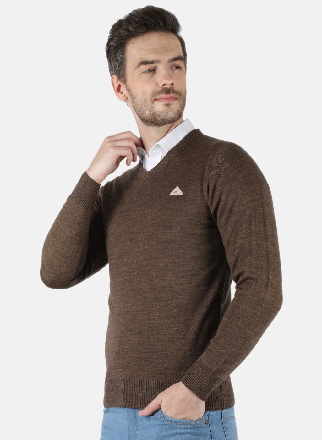 Men Brown Solid Pullover
