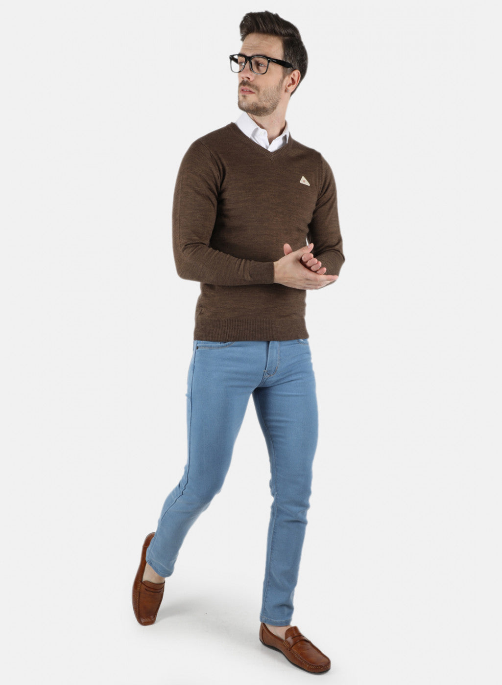 Men Brown Solid Pullover