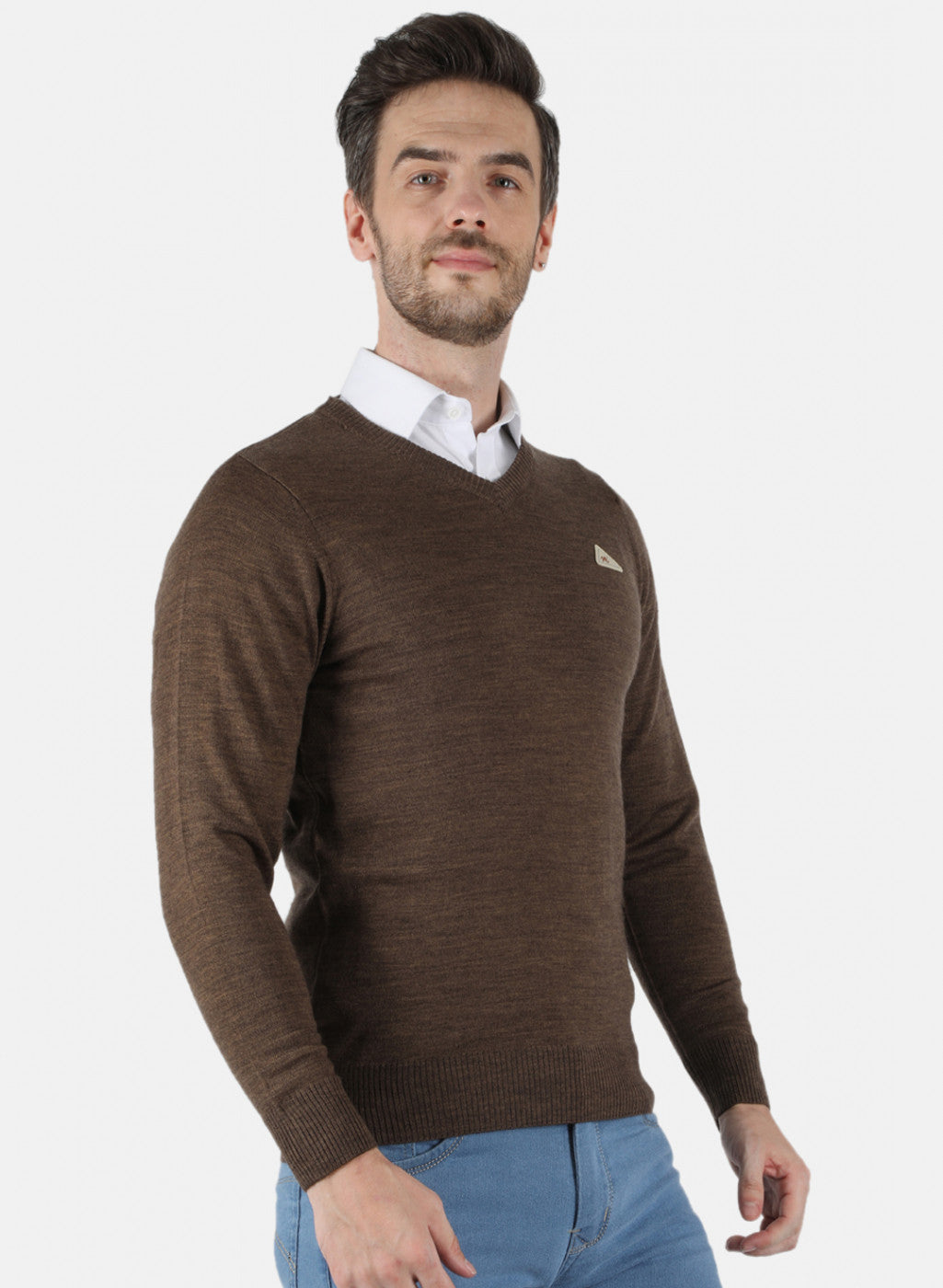 Men Brown Solid Pullover