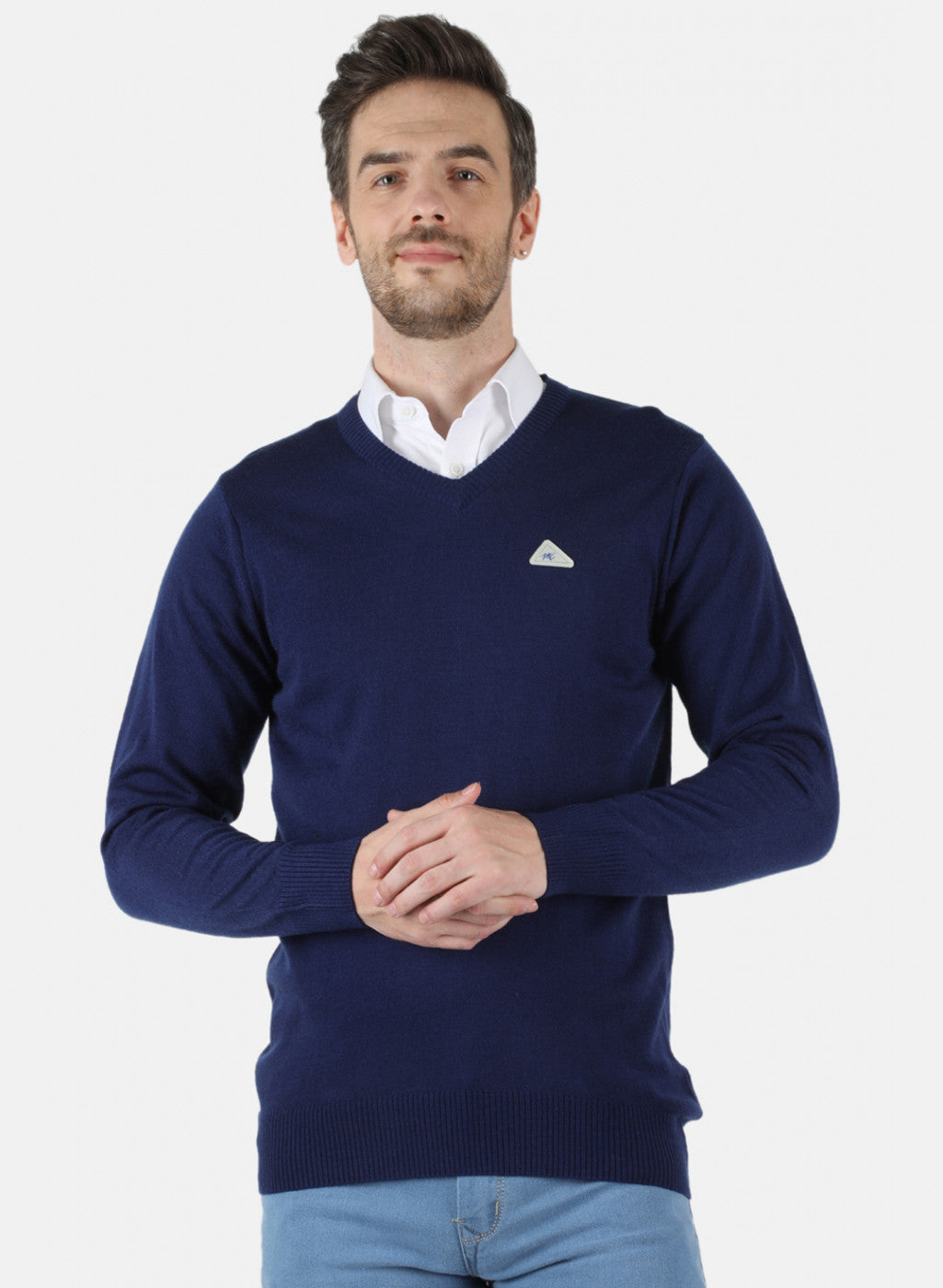 Men Blue Solid Pullover