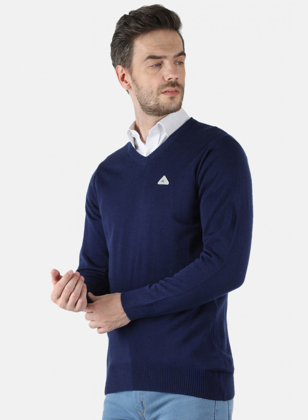 Men Blue Solid Pullover
