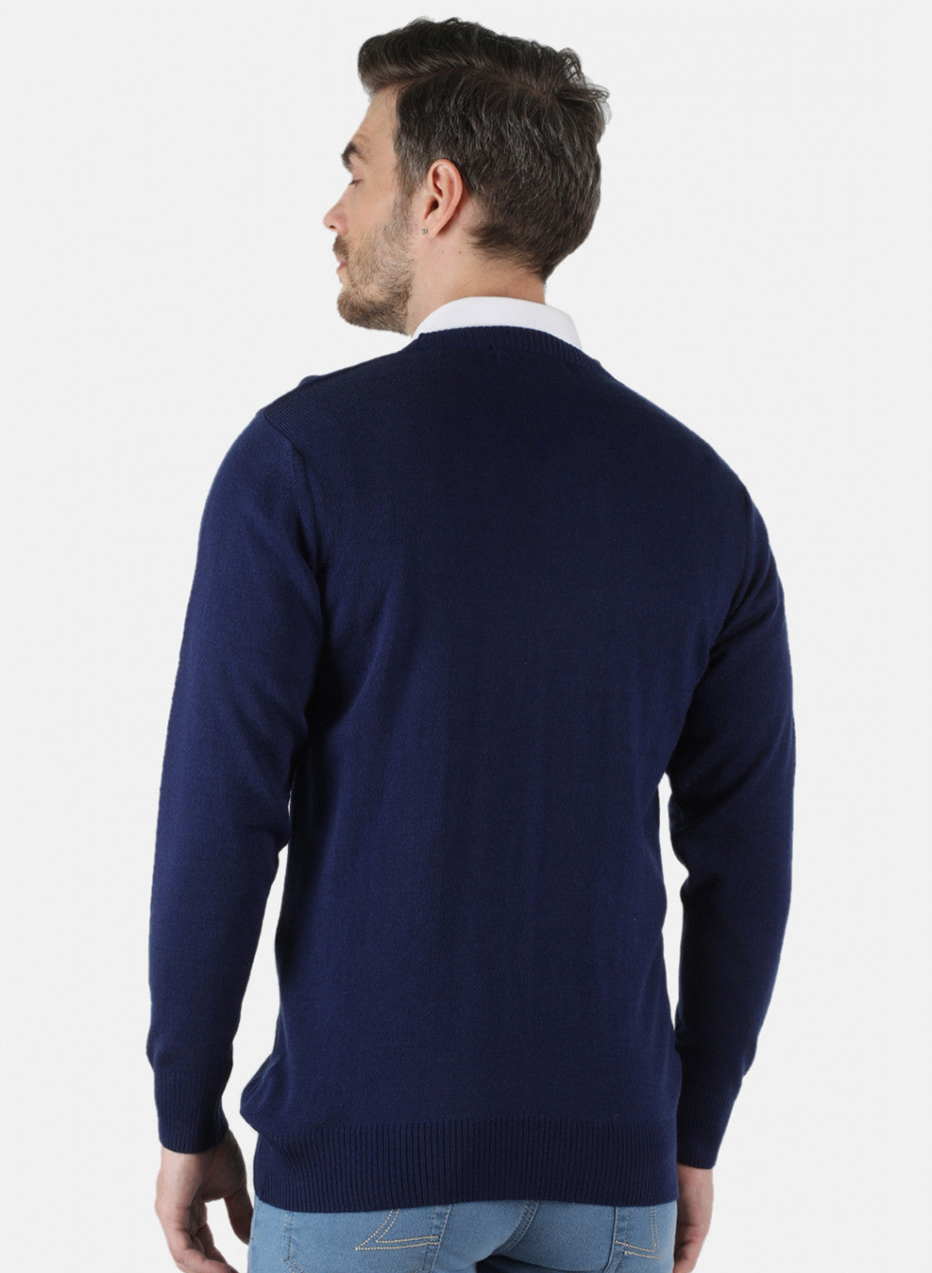 Men Blue Solid Pullover