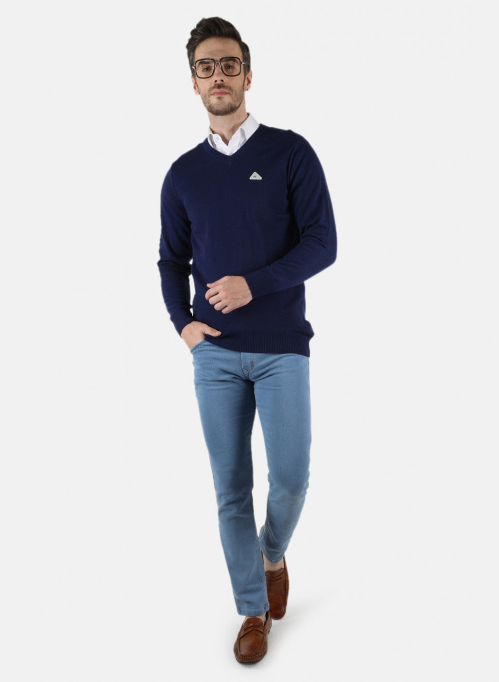 Men Blue Solid Pullover
