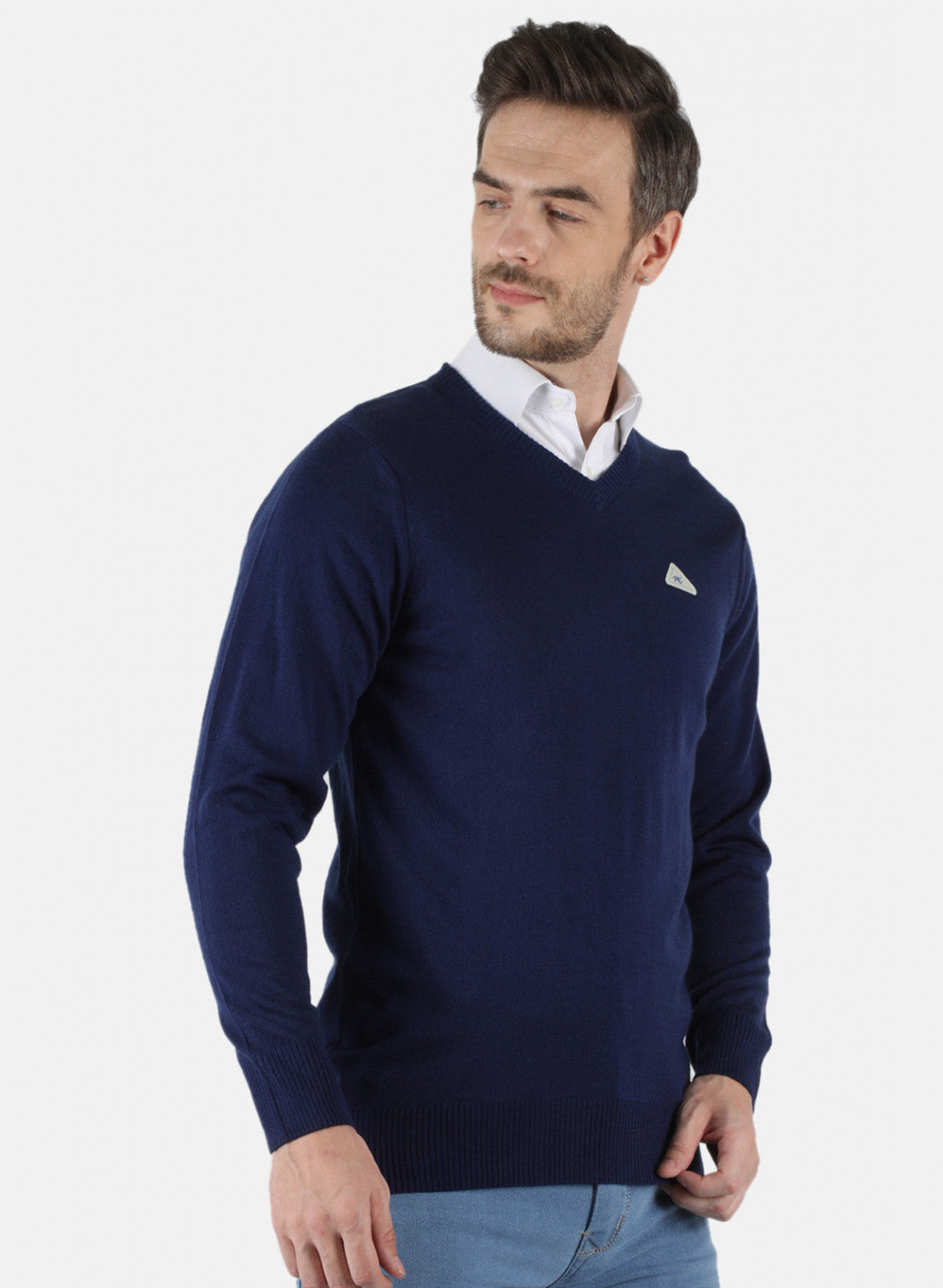 Men Blue Solid Pullover