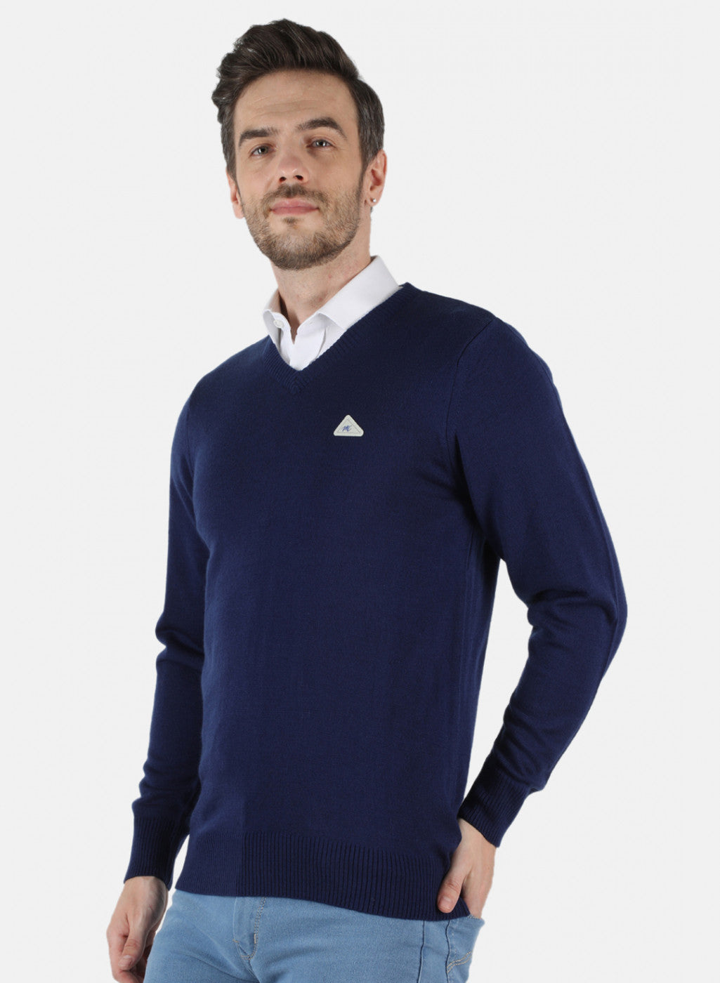 Men Blue Solid Pullover