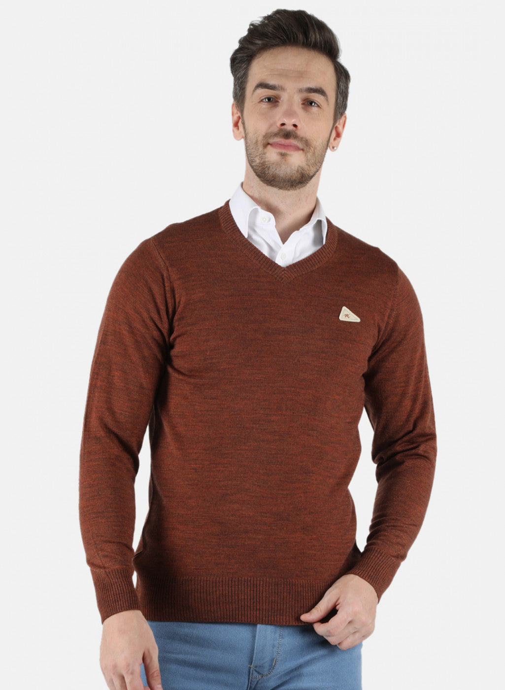 Men Brown Solid Pullover