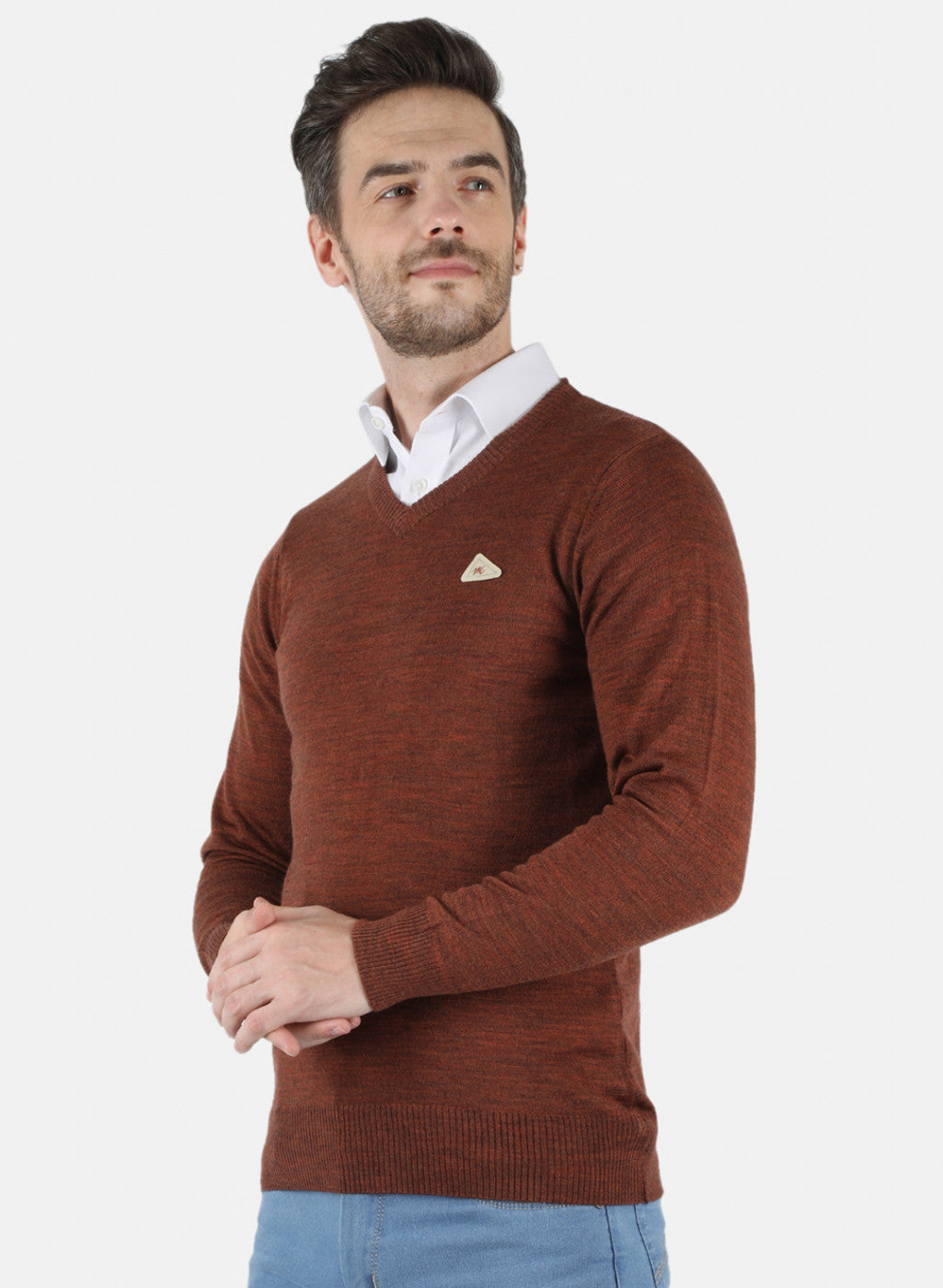Men Brown Solid Pullover