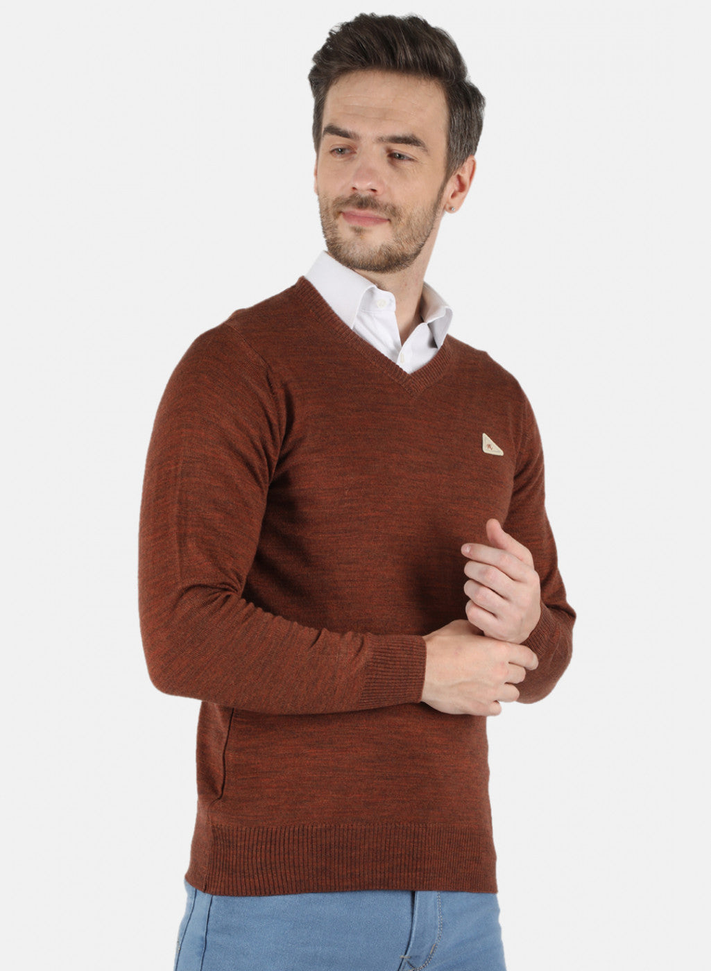 Men Brown Solid Pullover
