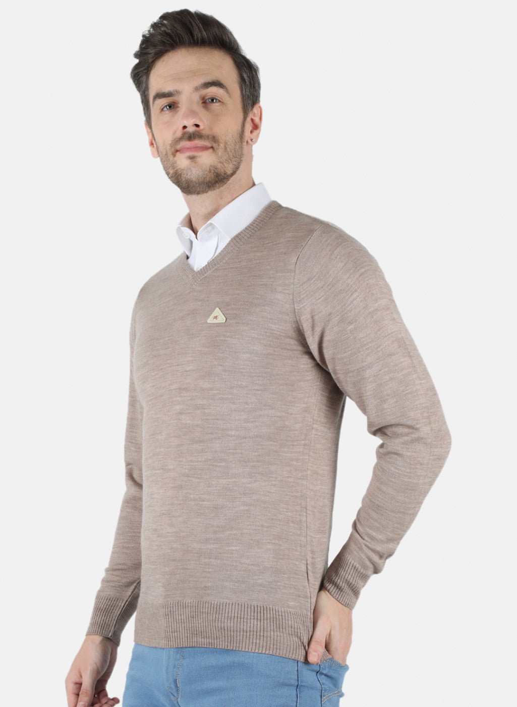 Men Beige Solid Pullover
