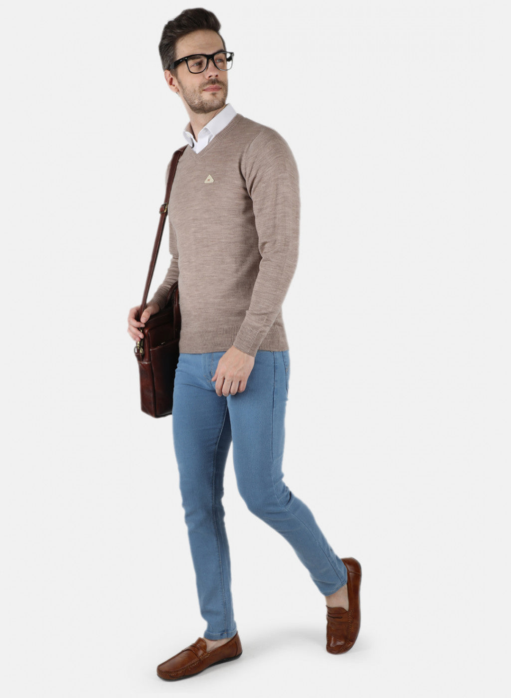 Men Beige Solid Pullover
