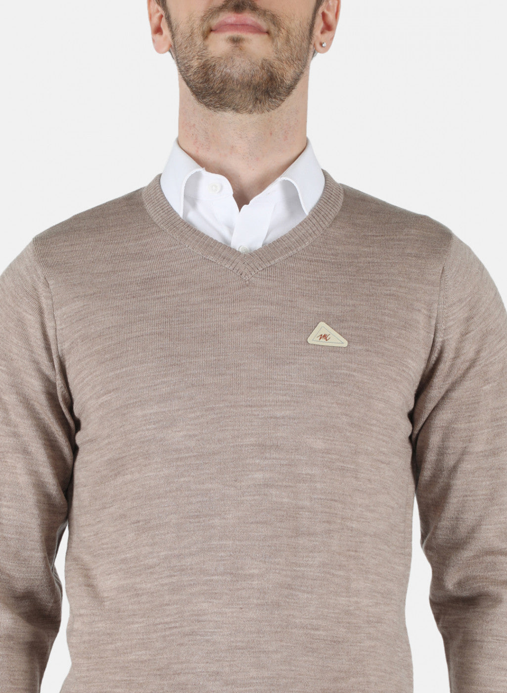 Men Beige Solid Pullover