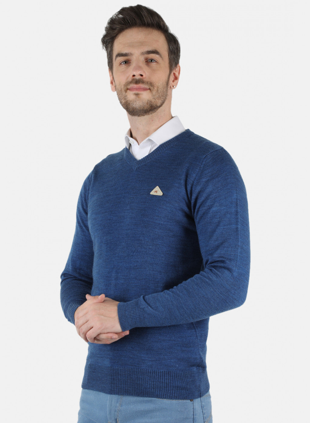 Men Blue Solid Pullover