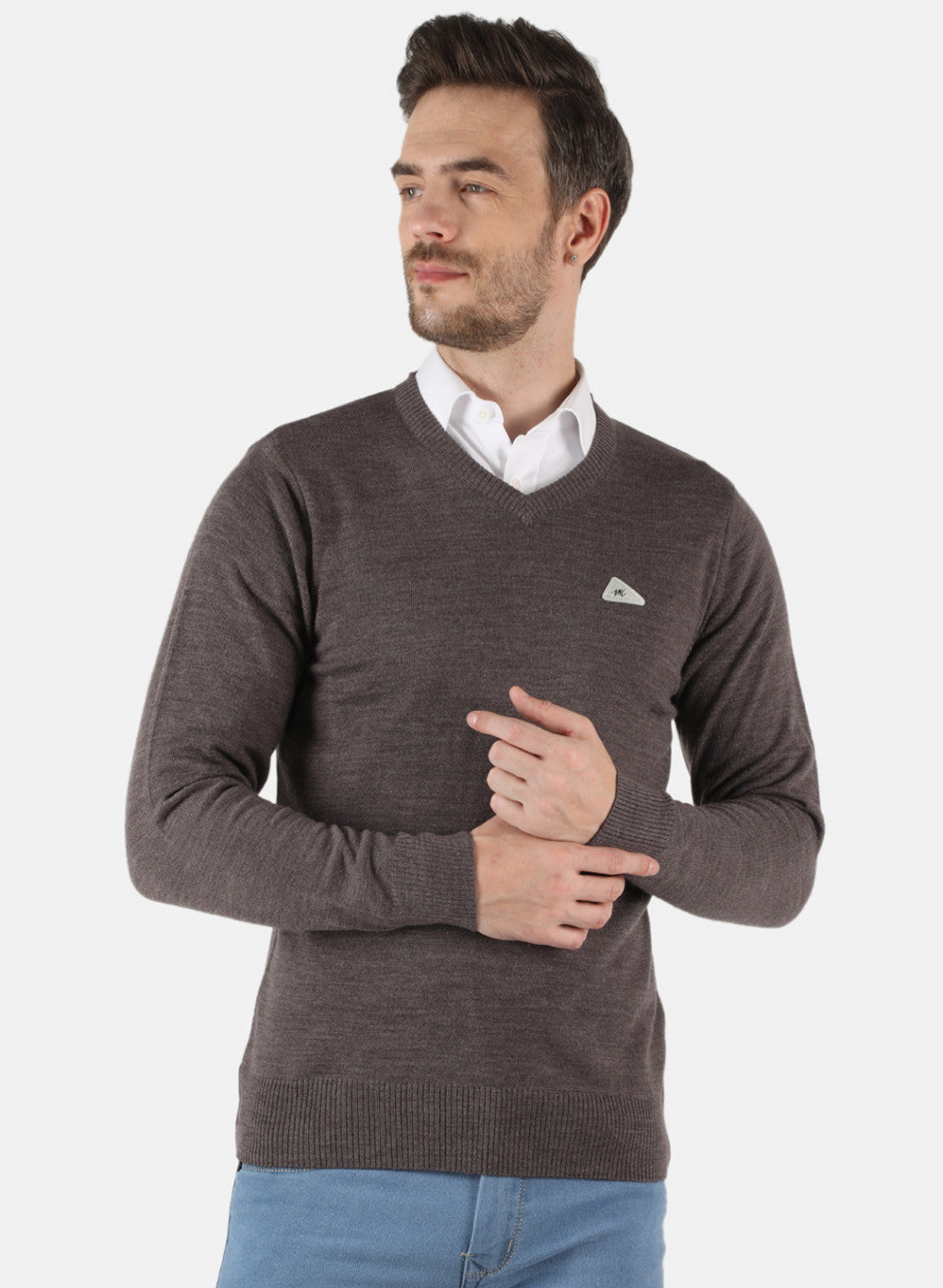 Men Grey Solid Pullover