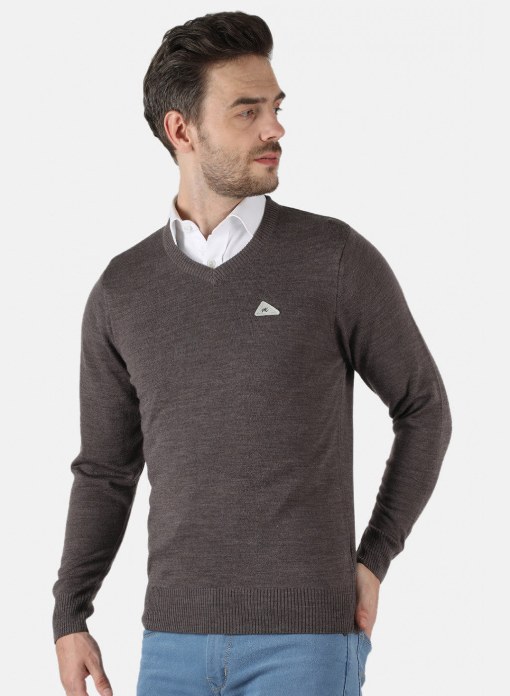 Men Grey Solid Pullover