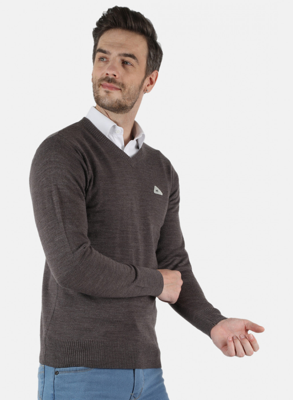 Men Grey Solid Pullover