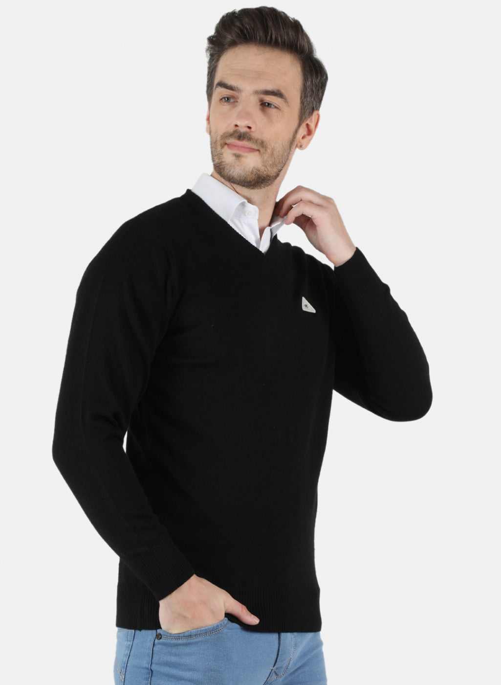 Men Black Solid Pullover