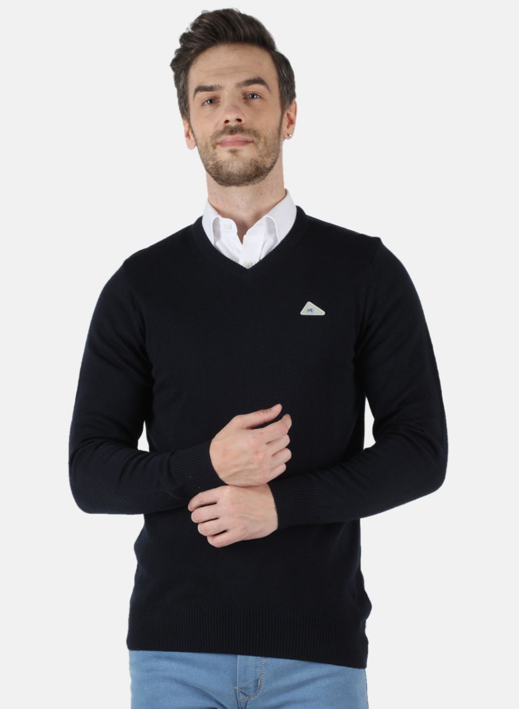 Men NAvy Blue Solid Pullover