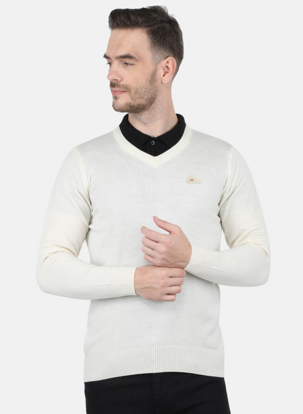 Men Off White Solid Pullover