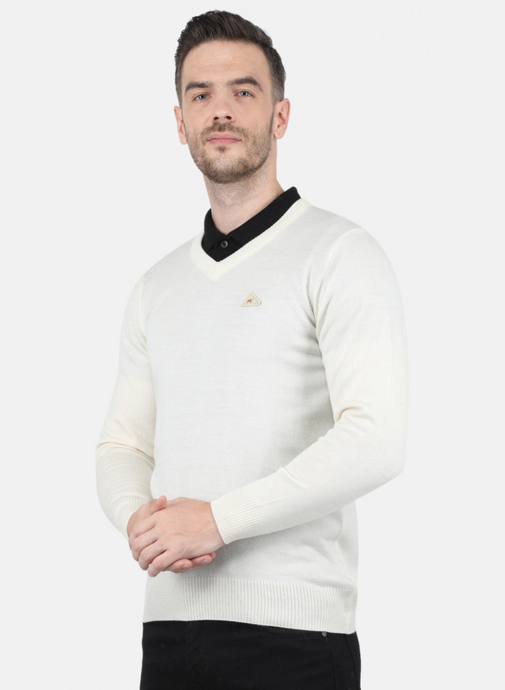 Men Off White Solid Pullover