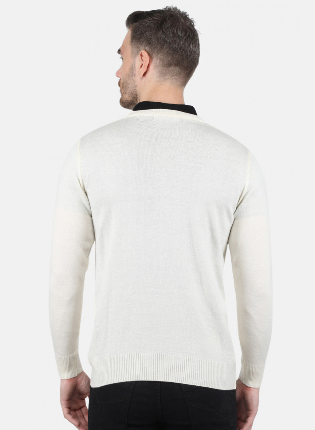 Men Off White Solid Pullover