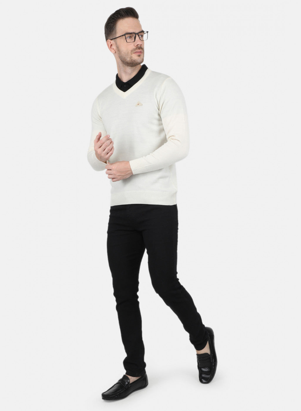 Men Off White Solid Pullover