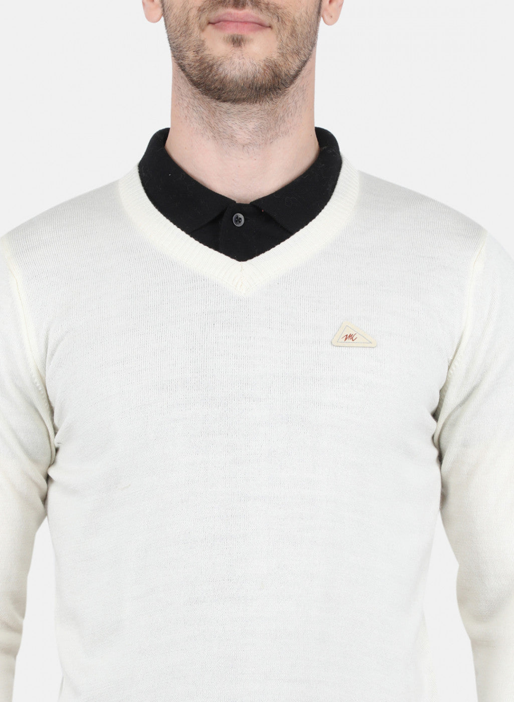 Men Off White Solid Pullover