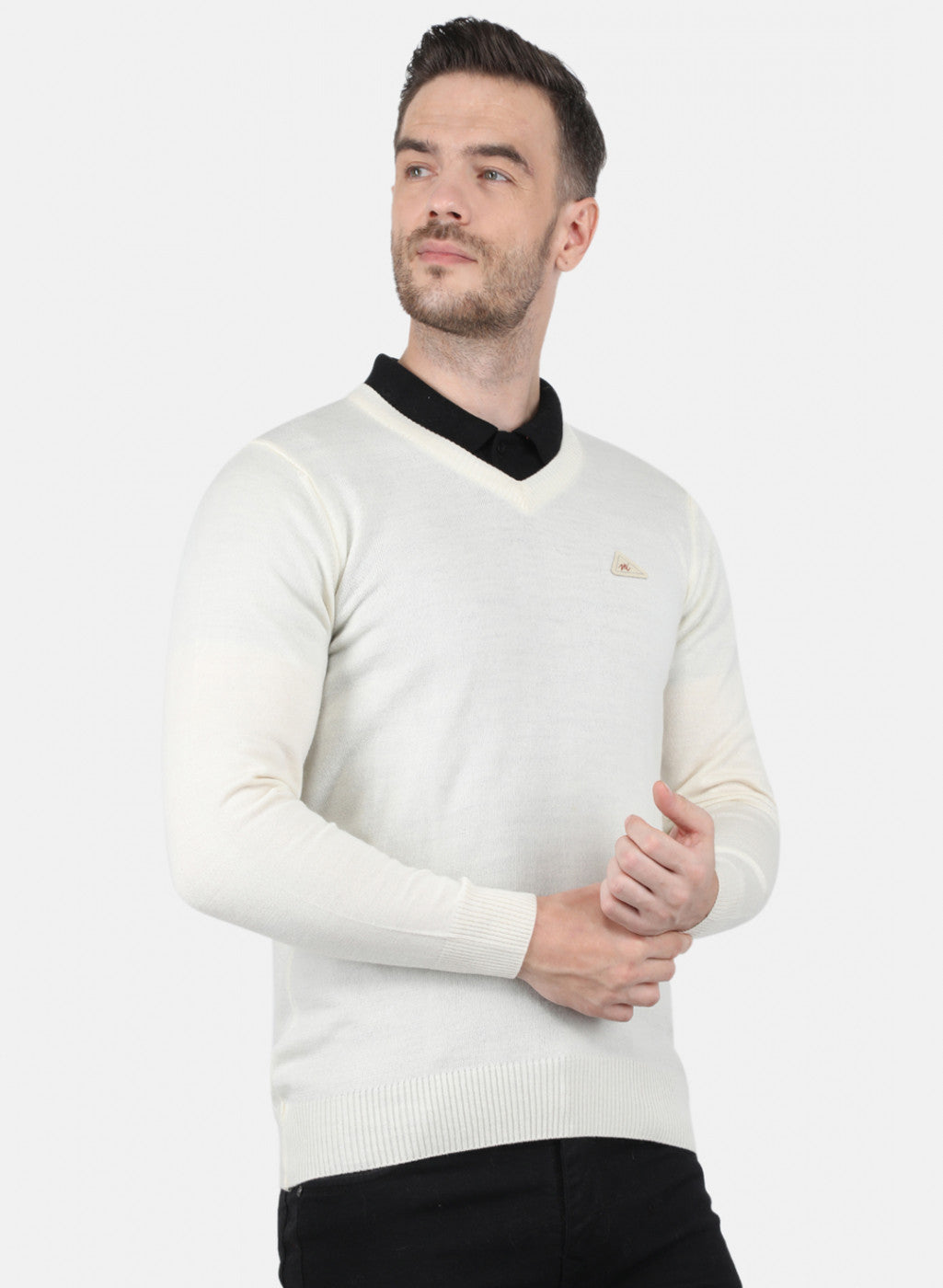 Men Off White Solid Pullover