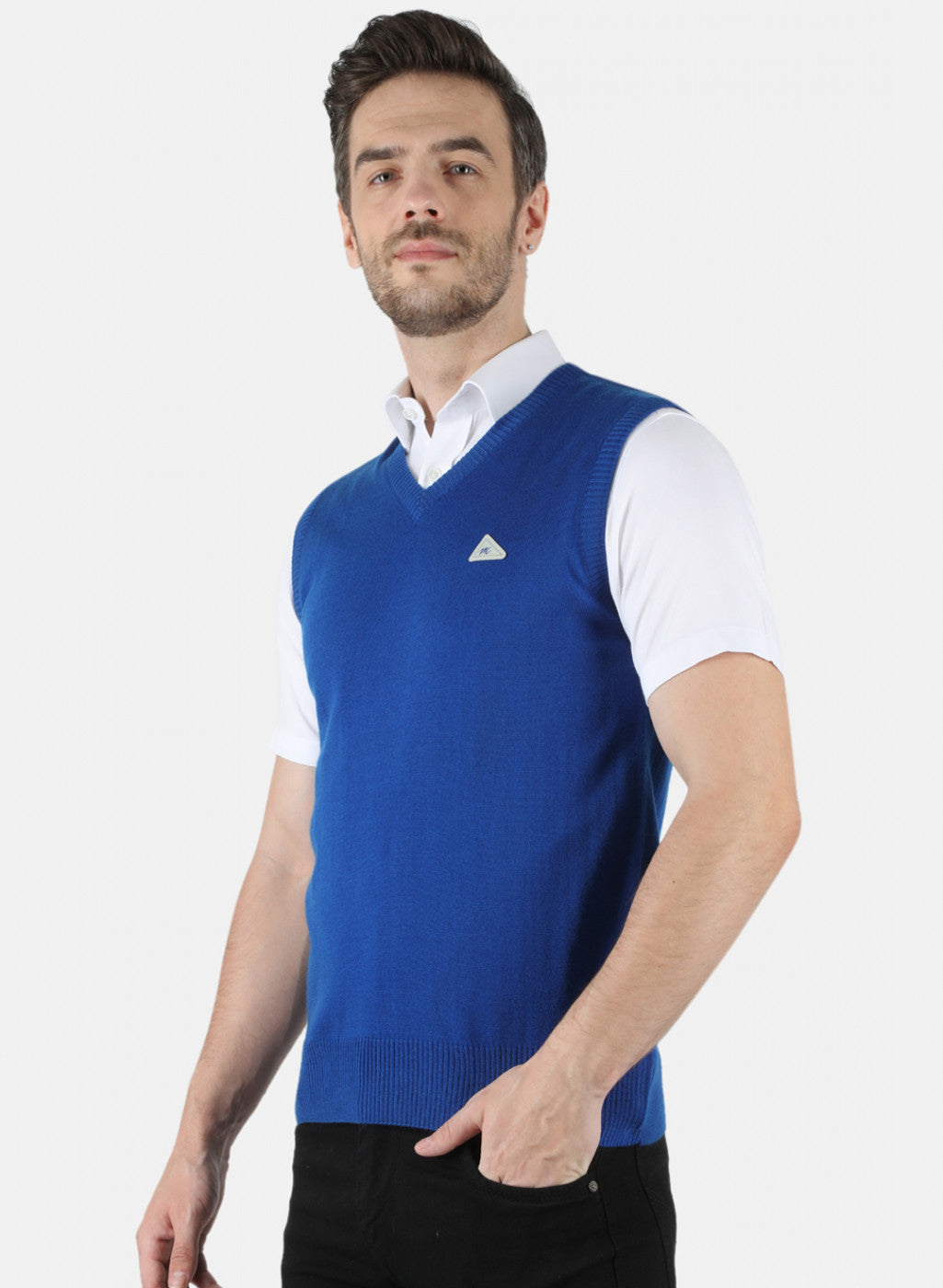 Men Royal Blue Solid Sweater