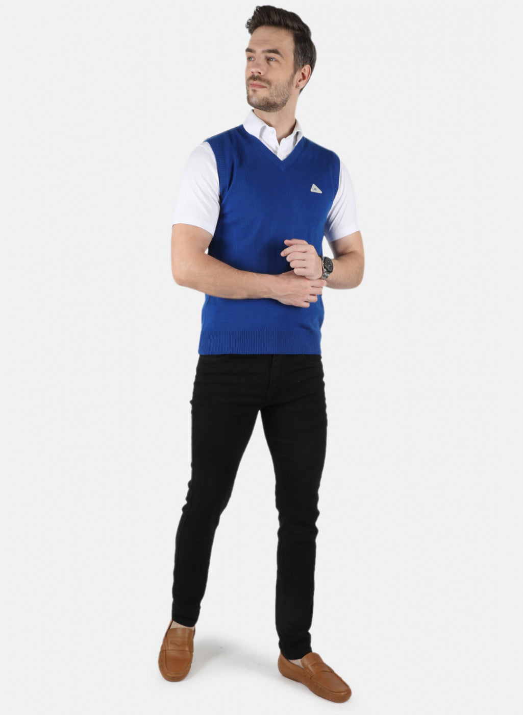 Men Royal Blue Solid Sweater