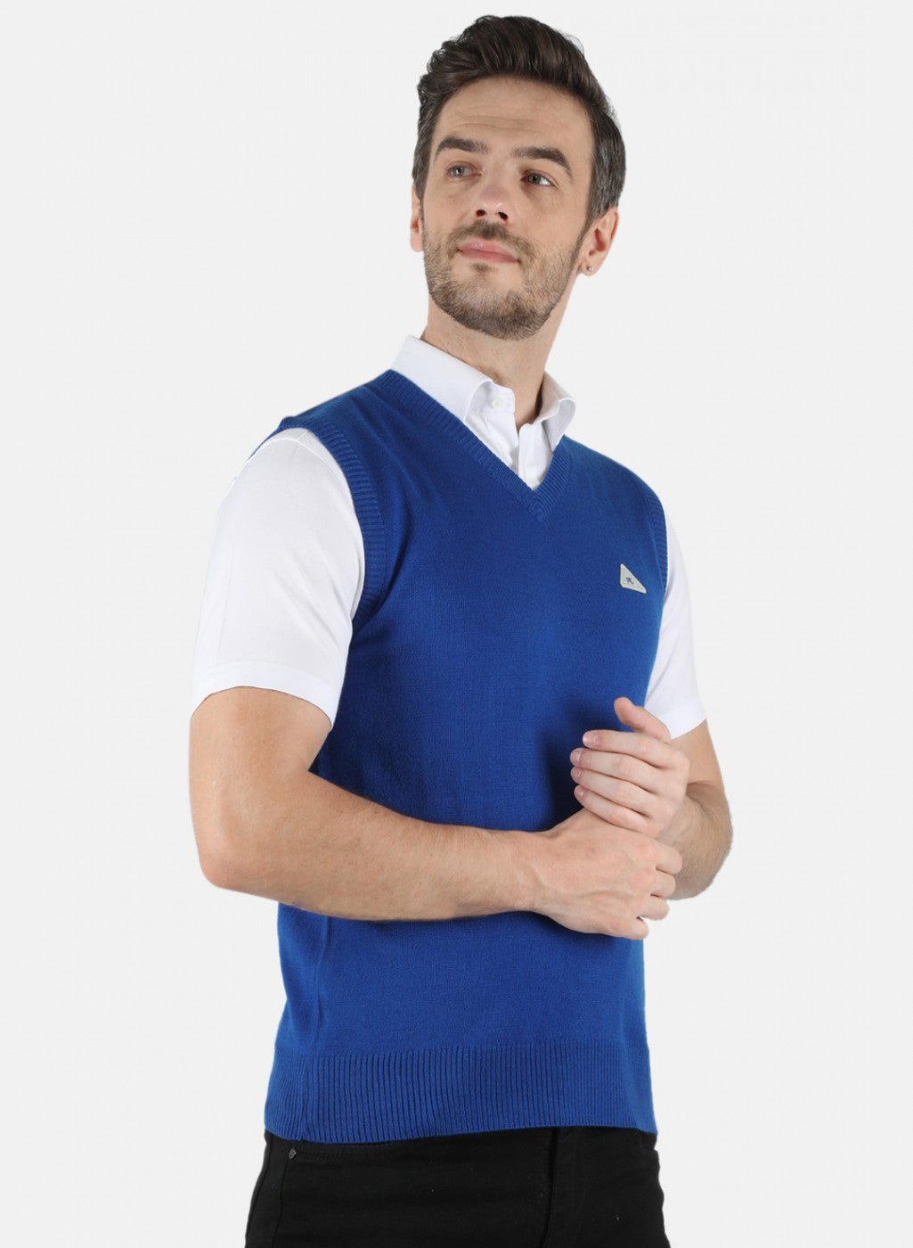 Men Royal Blue Solid Sweater