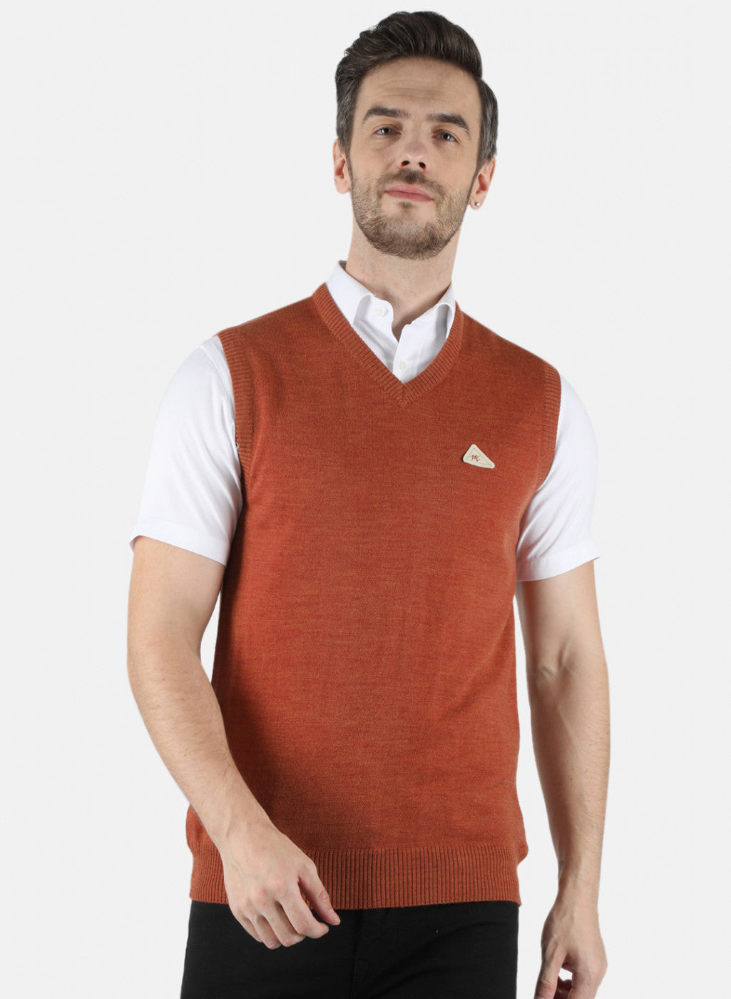 Men Orange Solid Sweater